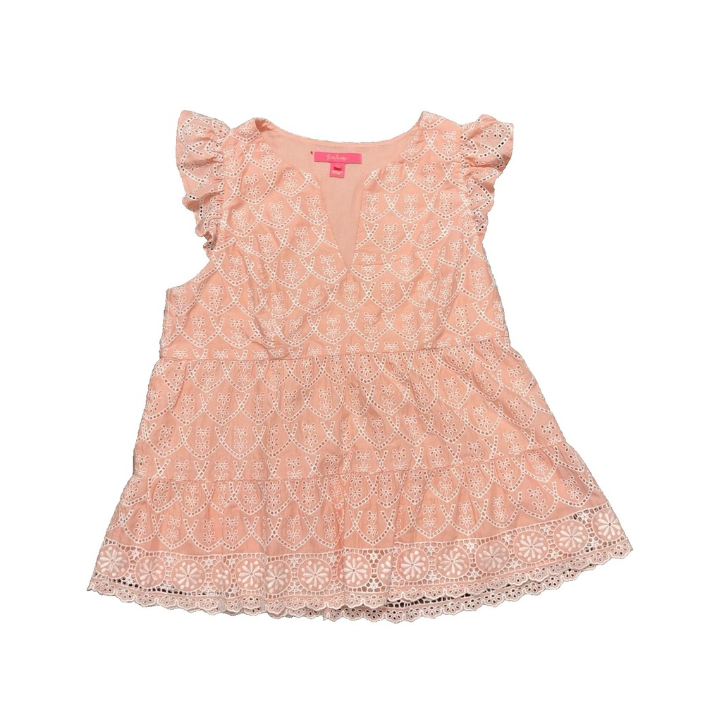 LILLY PULITZER Keila Eyelet Top Peach Hyacinth Women's Size 8 NWOT